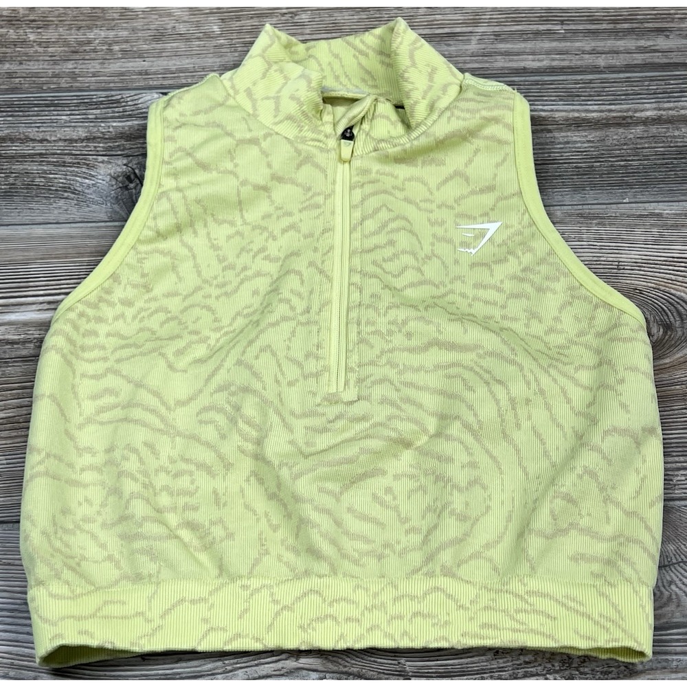 Gymshark Women's ADAPT ANIMAL SEAMLESS CROP TOP 1/2 ZIP Yellow Size S